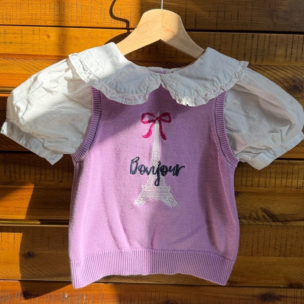 Janie and Jack Pink Bonjour Sleeveless Sweater
